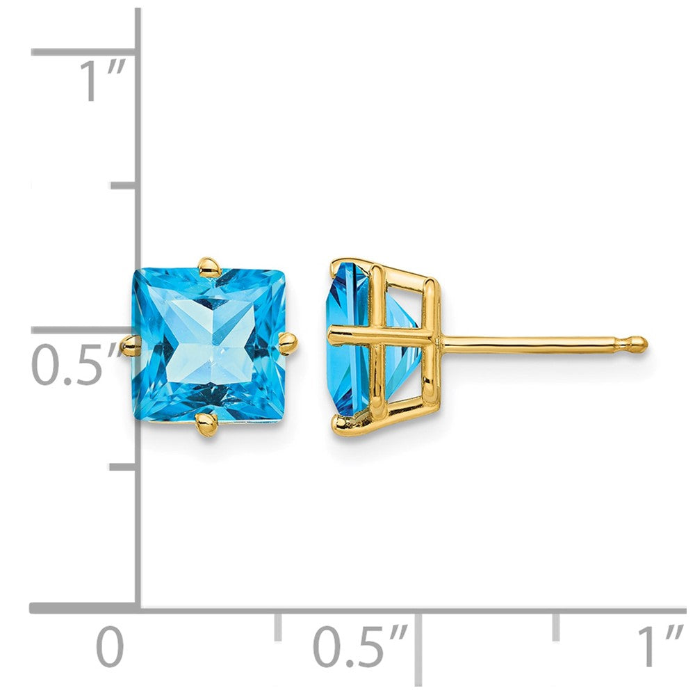 14k 7mm Princes-cut Blue Topaz Post Earrings
