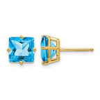 14k 7mm Princes-cut Blue Topaz Post Earrings