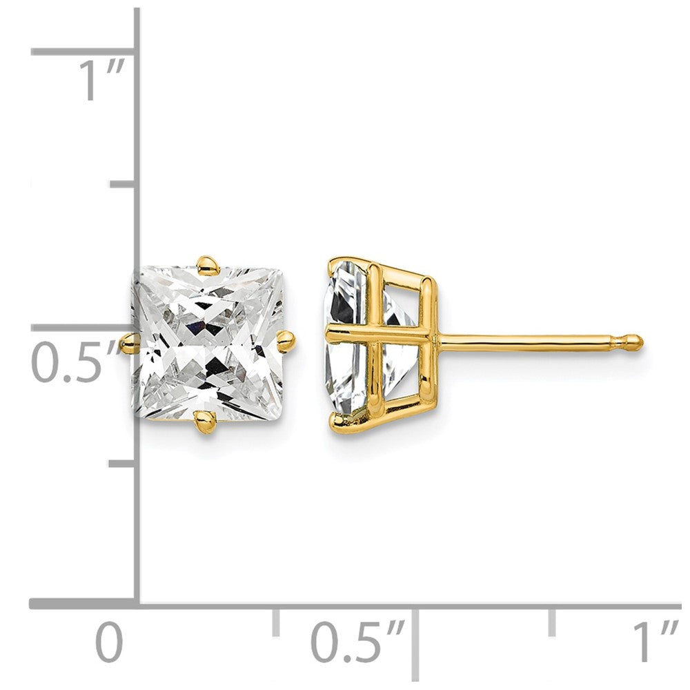 14k 7mm Princess-cut Cubic Zirconia Post Earrings