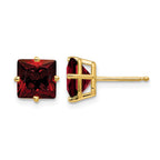 14k 7mm Princess-cut Garnet Post Earrings