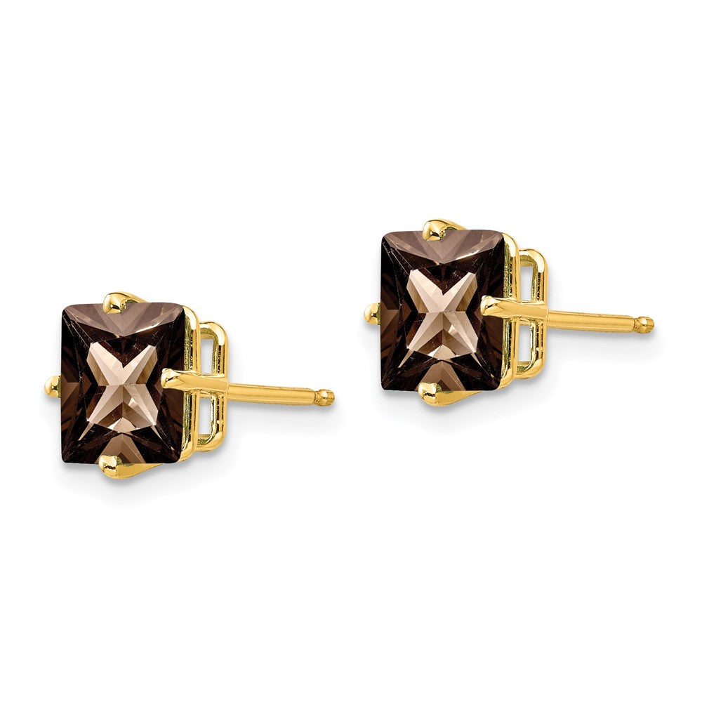 14k 7mm Square Smoky Quartz Post Earrings