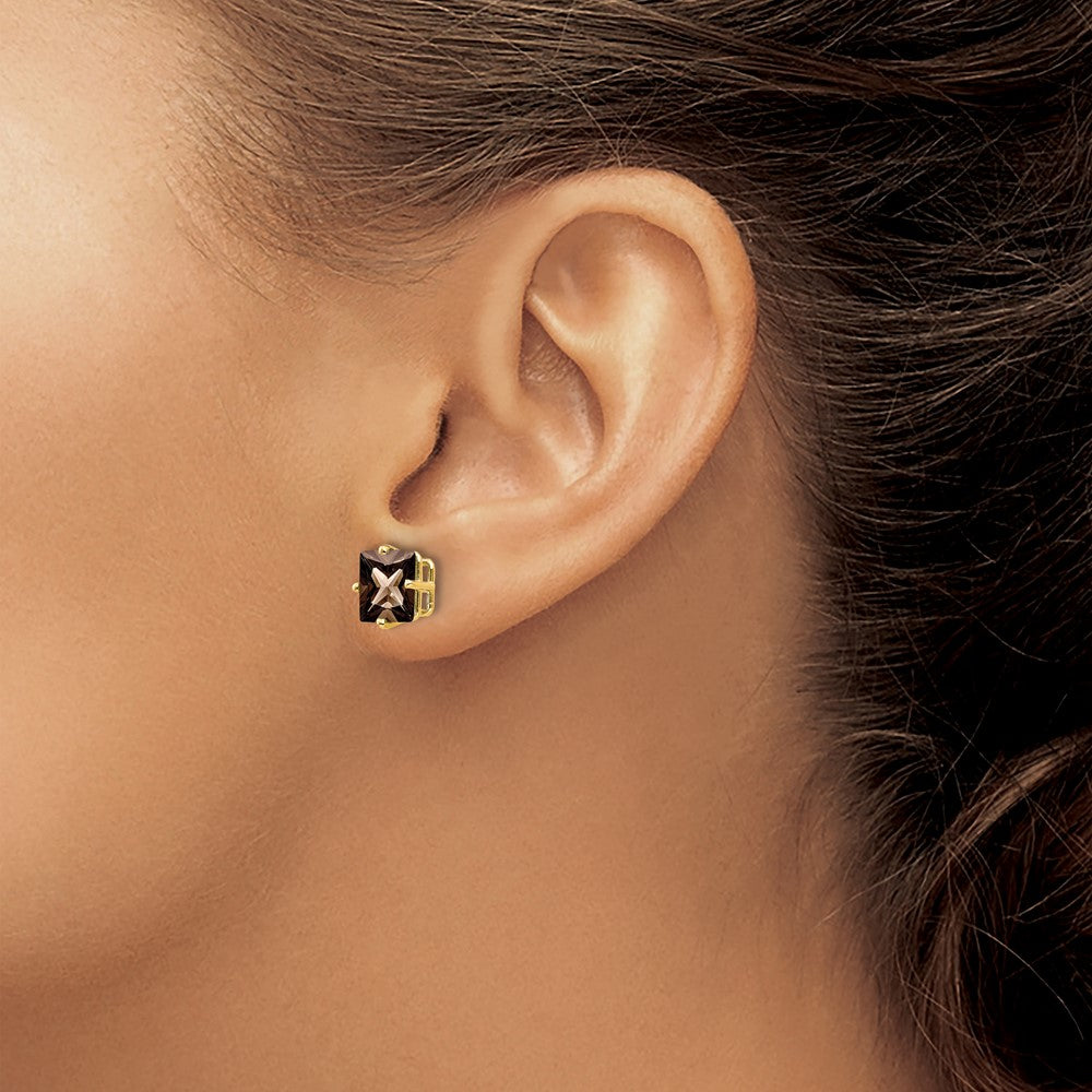 14k 7mm Square Smoky Quartz Post Earrings