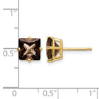 14k 7mm Square Smoky Quartz Post Earrings