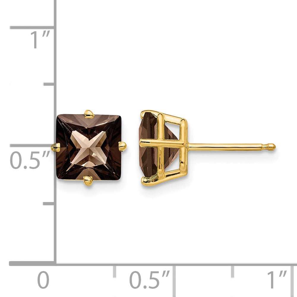 14k 7mm Square Smoky Quartz Post Earrings