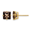 14k 7mm Square Smoky Quartz Post Earrings
