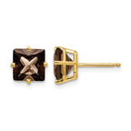 14k 7mm Square Smoky Quartz Post Earrings