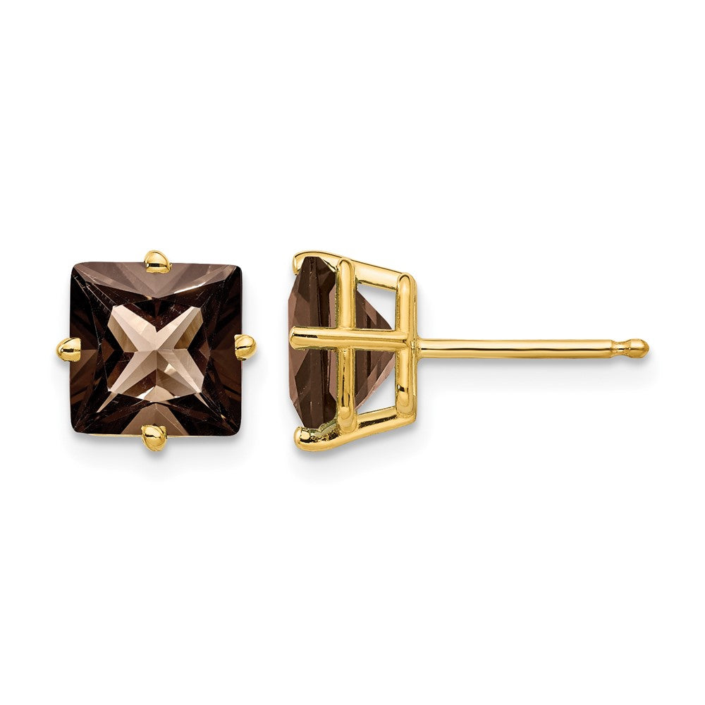 14k 7mm Square Smoky Quartz Post Earrings