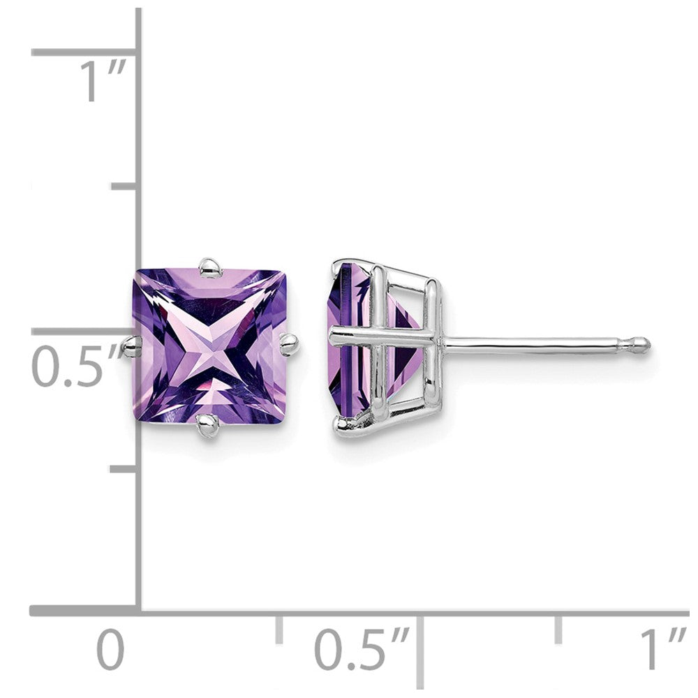 14k White Gold 7mm Princess-cut Amethyst Post Earrings