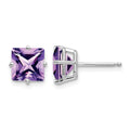 14k White Gold 7mm Princess-cut Amethyst Post Earrings