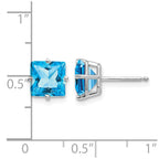 14k White Gold 7mm Princess-cut Blue Topaz Post Earrings