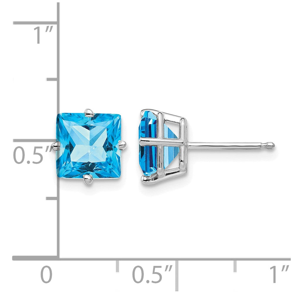 14k White Gold 7mm Princess-cut Blue Topaz Post Earrings