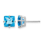 14k White Gold 7mm Princess-cut Blue Topaz Post Earrings