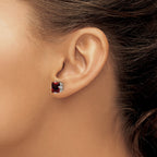 14k White Gold 7mm Princess-cut Garnet Post Earrings