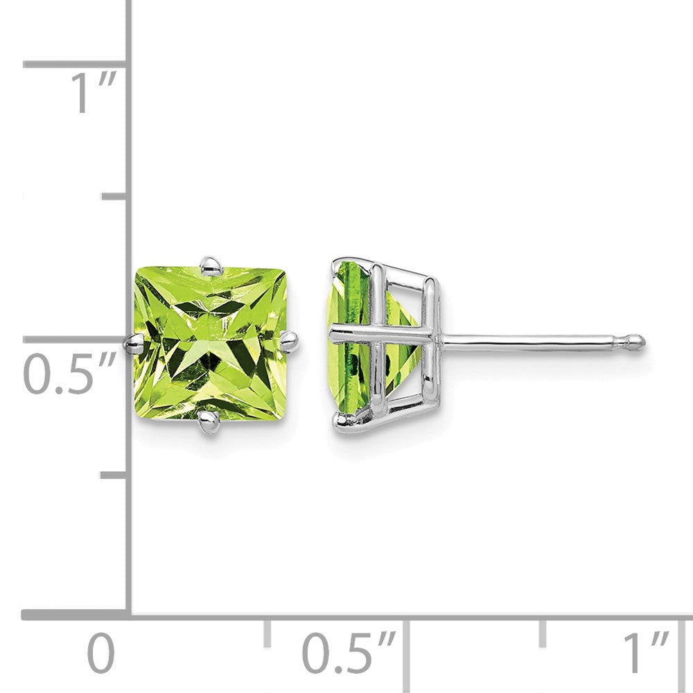 14k White Gold 7mm Princess-cut Peridot Post Earrings