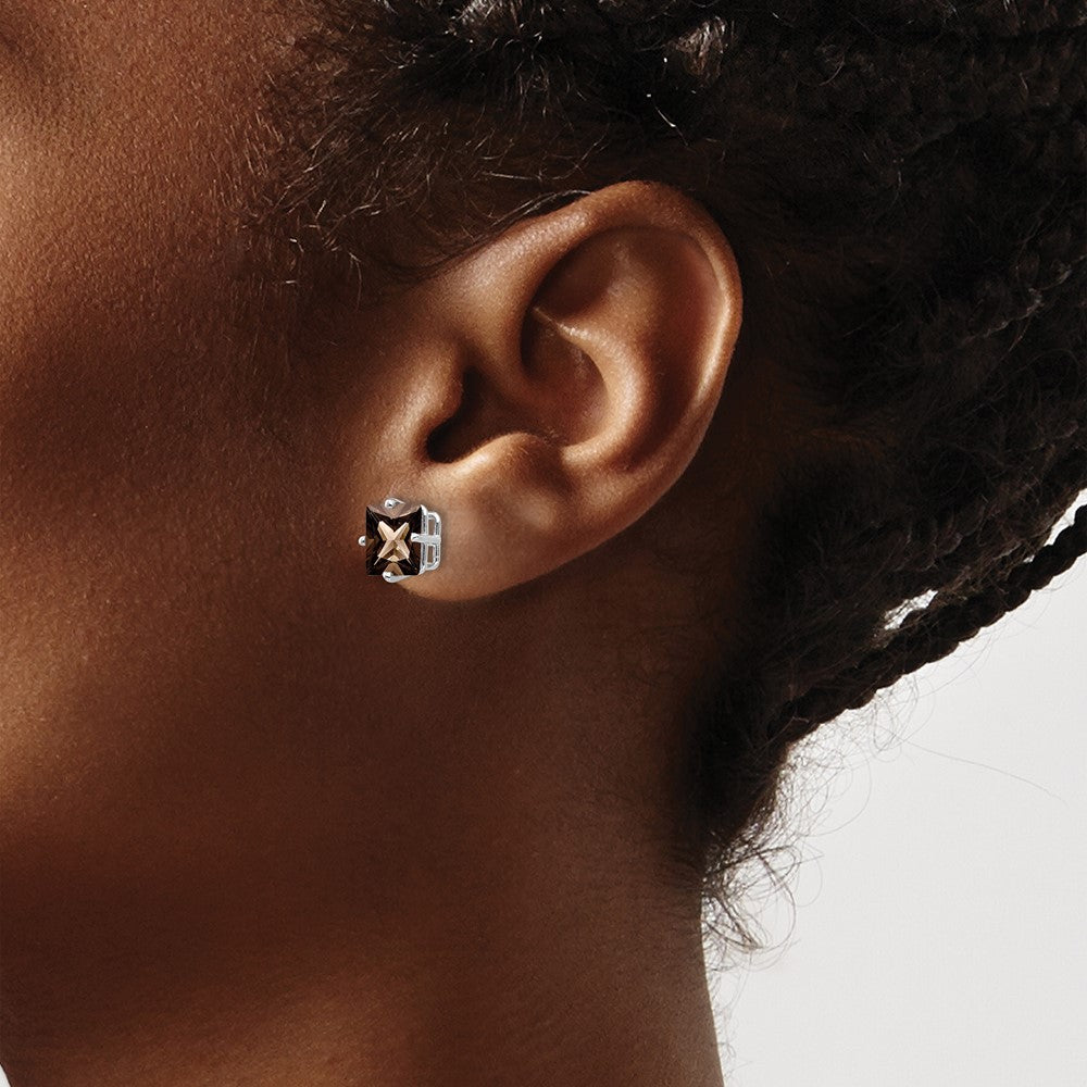 14k White Gold 7mm Square Smoky Quartz Post Earrings