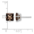 14k White Gold 7mm Square Smoky Quartz Post Earrings