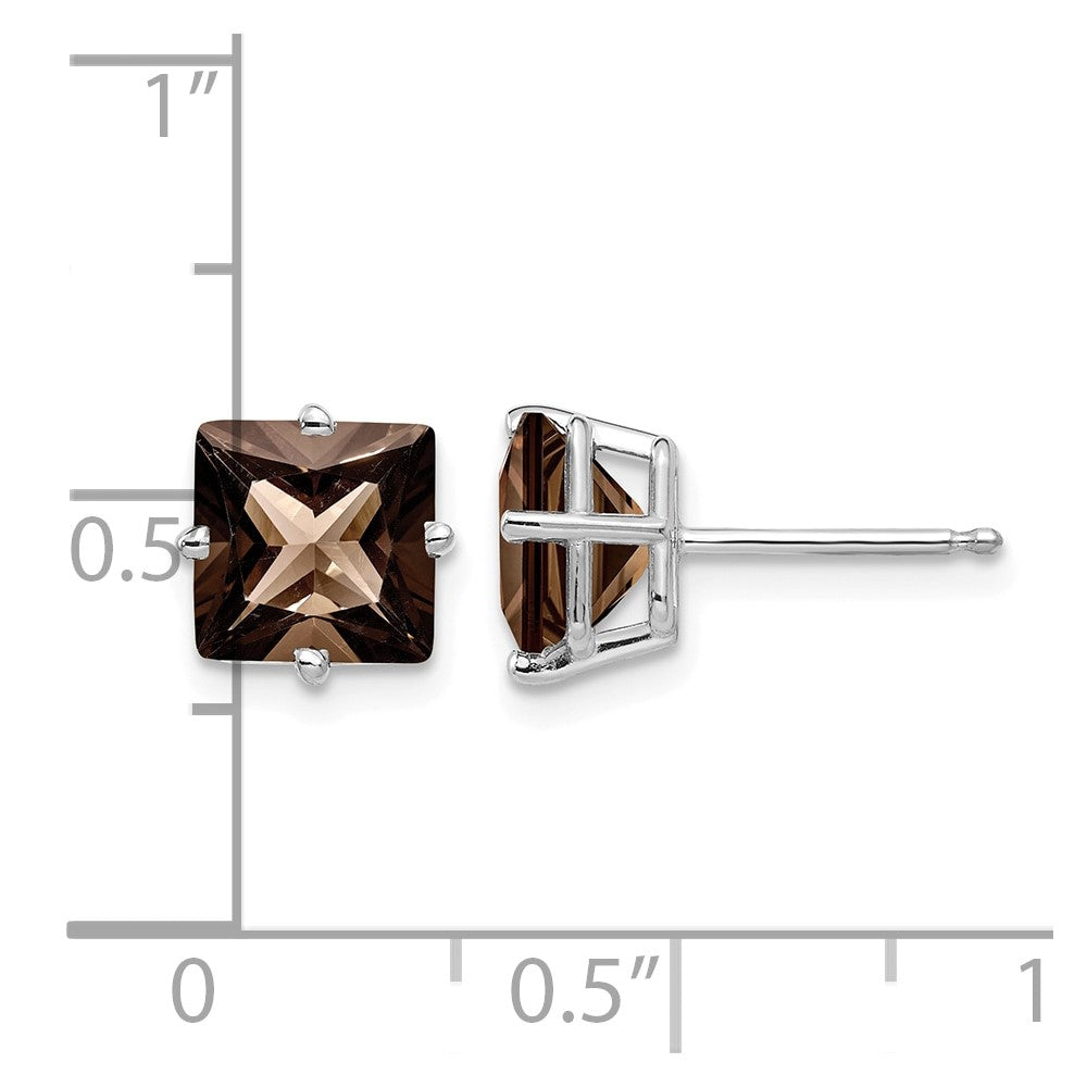 14k White Gold 7mm Square Smoky Quartz Post Earrings