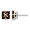 14k White Gold 7mm Square Smoky Quartz Post Earrings