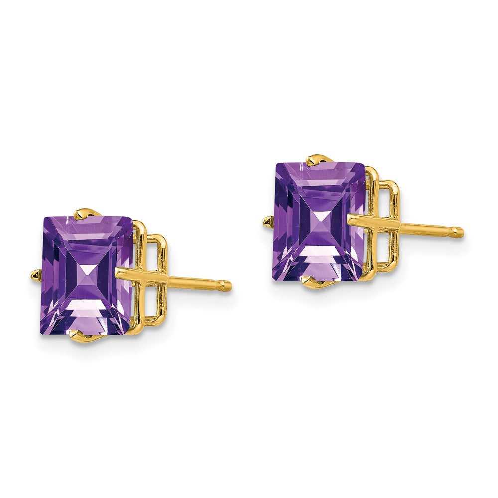 14k 8mm Square Step-Cut Amethyst Post Earrings