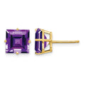14k 8mm Square Step-Cut Amethyst Post Earrings