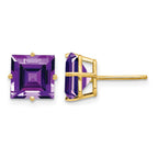 14k 8mm Square Step-Cut Amethyst Post Earrings