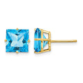 14k 8mm Square Step-Cut Blue Topaz Post Earrings