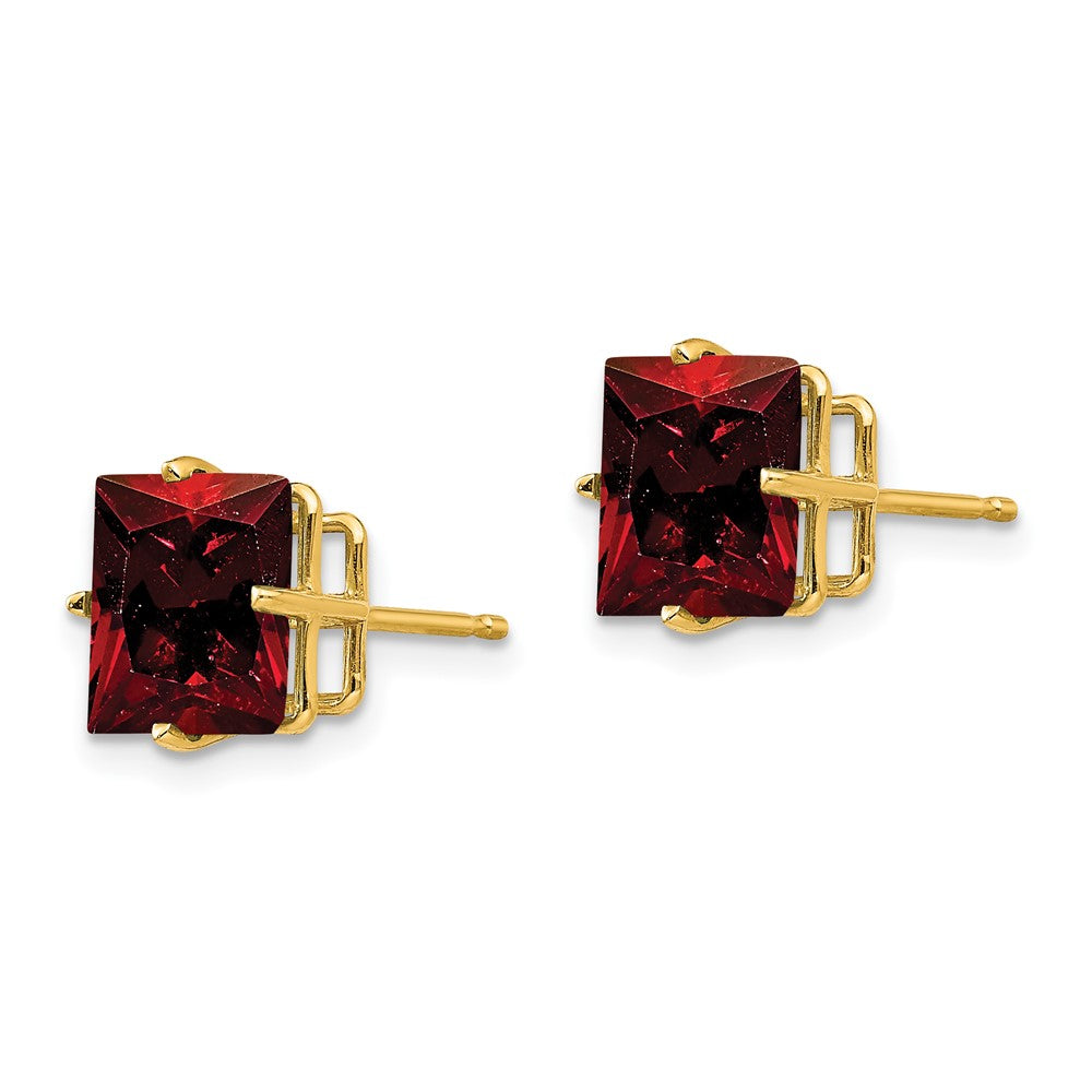 14k 8mm Princess-cut Garnet Post Earrings