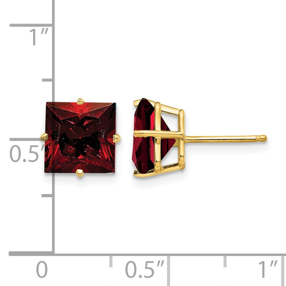 14k 8mm Princess-cut Garnet Post Earrings