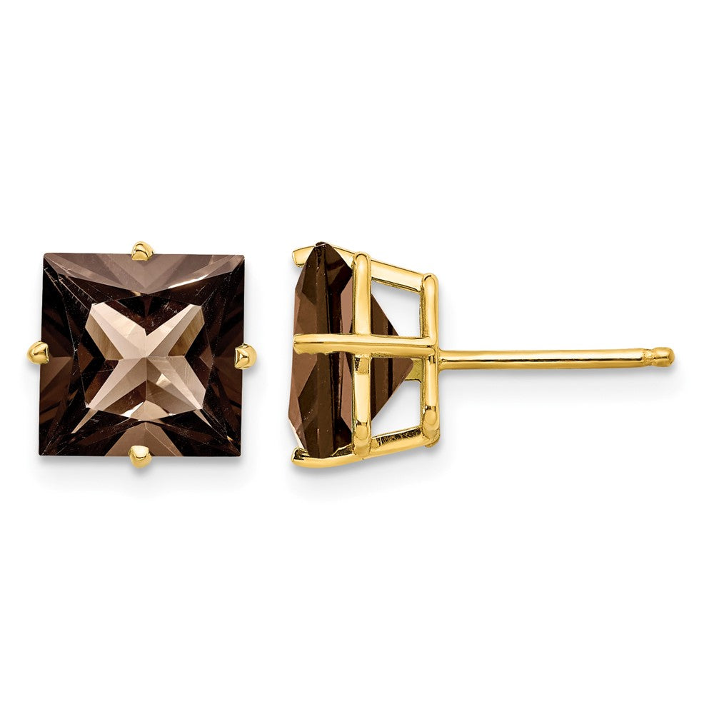14k 8mm Square Smoky Quartz Post Earrings