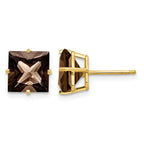 14k 8mm Square Smoky Quartz Post Earrings
