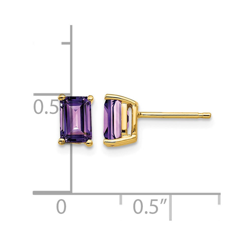 14k 6x4mm Emerald-cut Amethyst Post Earrings