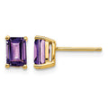 14k 6x4mm Emerald-cut Amethyst Post Earrings