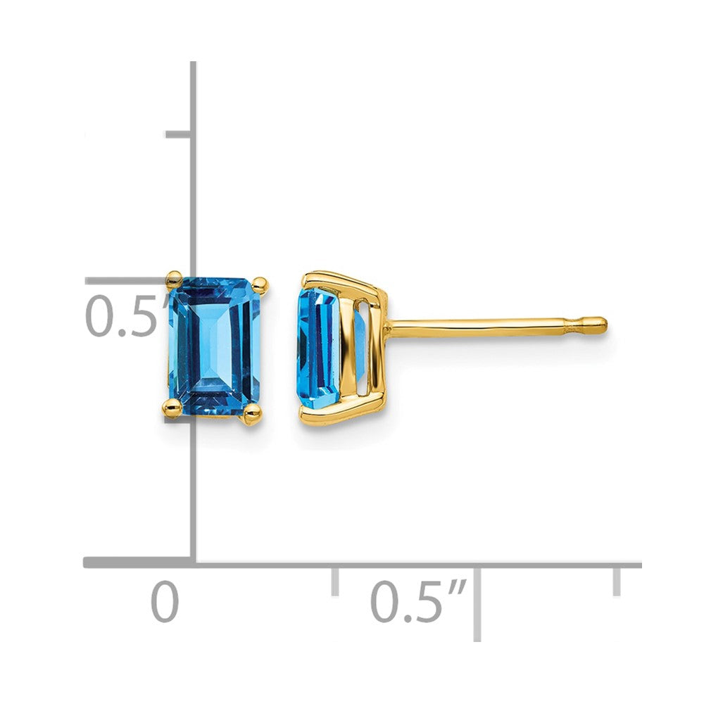 14k 6x4mm Emerald-cut Blue Topaz Post Earrings