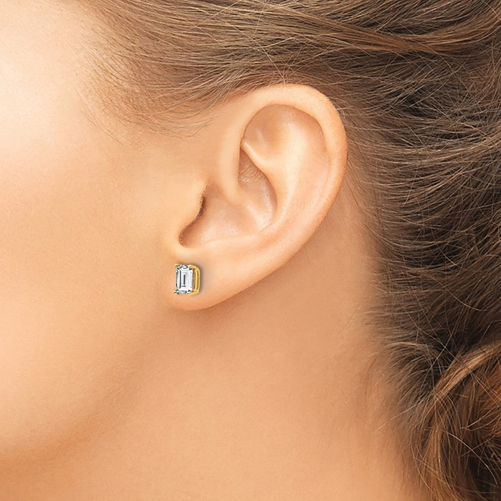 14k 6x4mm Octagon Radiant-cut Cubic Zirconia Post Earrings