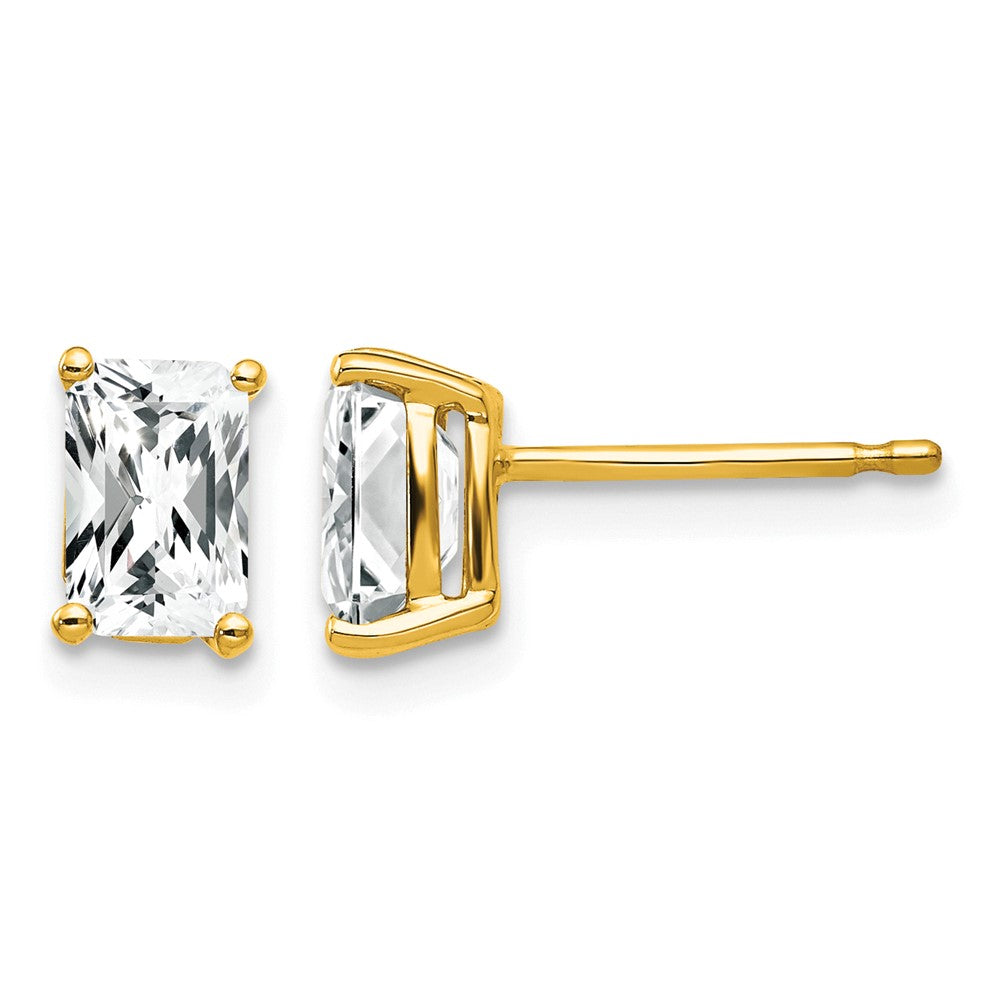14k 6x4mm Octagon Radiant-cut Cubic Zirconia Post Earrings