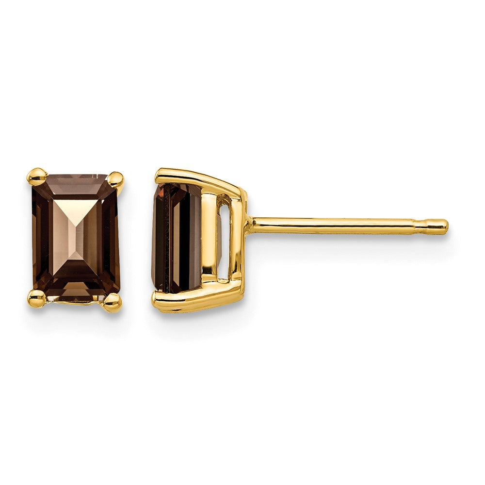14k 6x4mm Emerald-cut Smoky Quartz Post Earrings