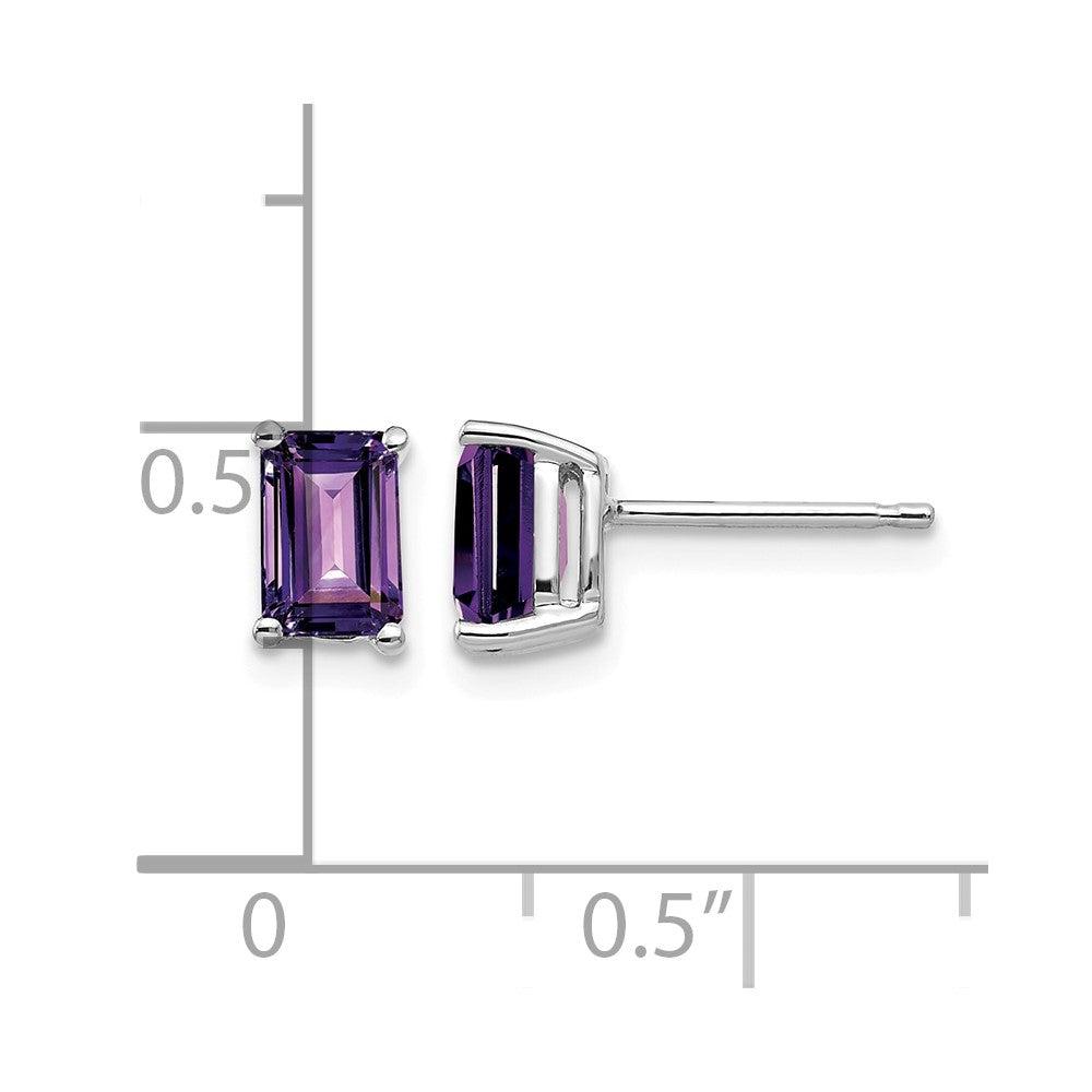 14k White Gold 6x4mm Emerald-cut Amethyst Post Earrings
