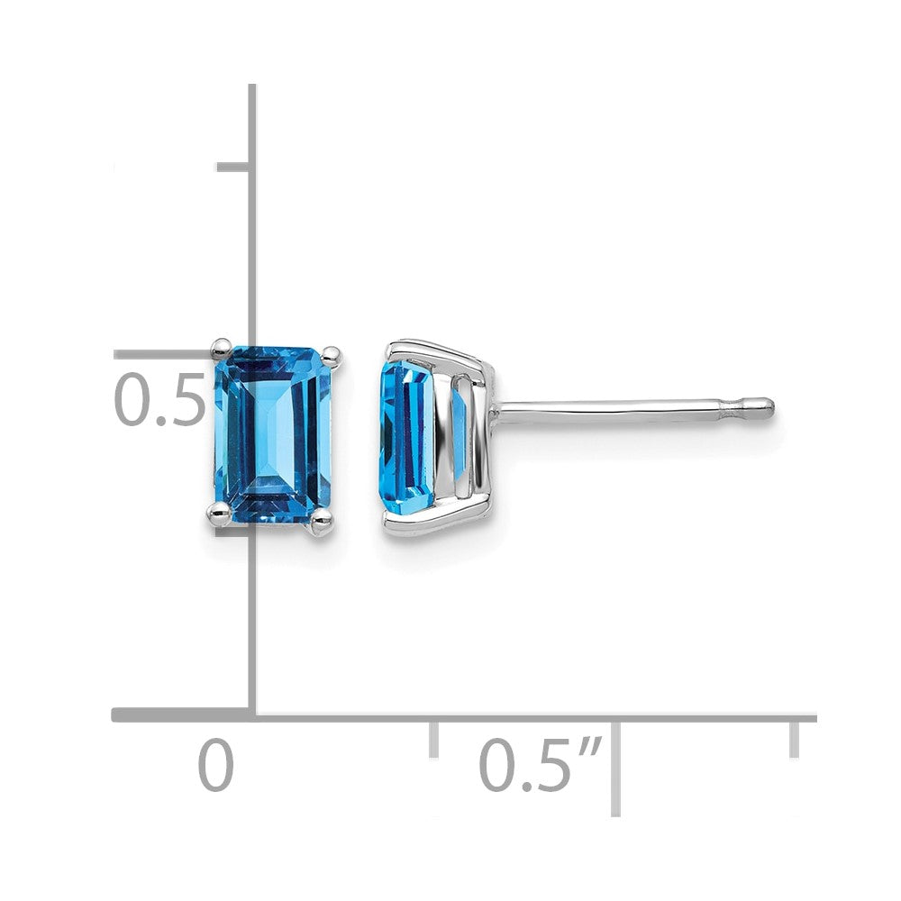 14k White Gold 6x4mm Emerald-cut Blue Topaz Post Earrings
