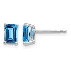 14k White Gold 6x4mm Emerald-cut Blue Topaz Post Earrings