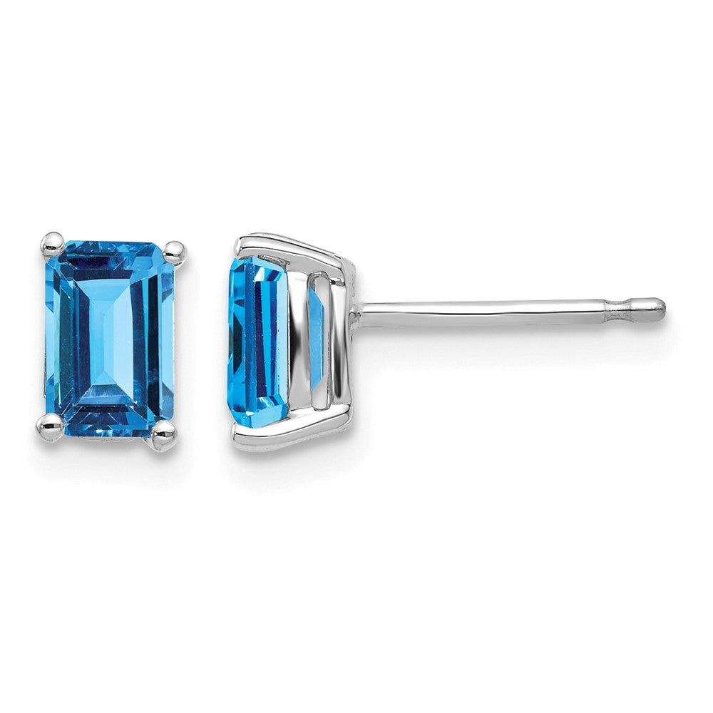 14k White Gold 6x4mm Emerald-cut Blue Topaz Post Earrings