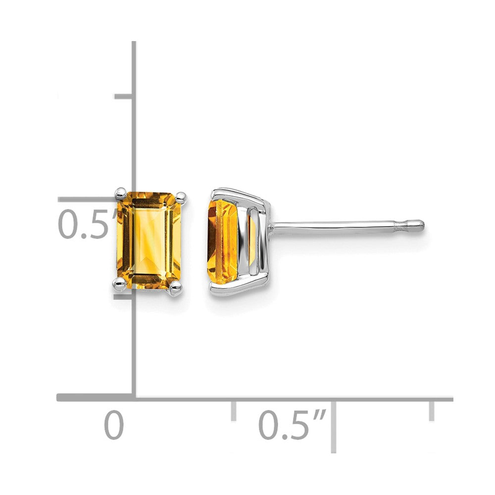 14k White Gold 6x4mm Emerald-cut Citrine Post Earrings