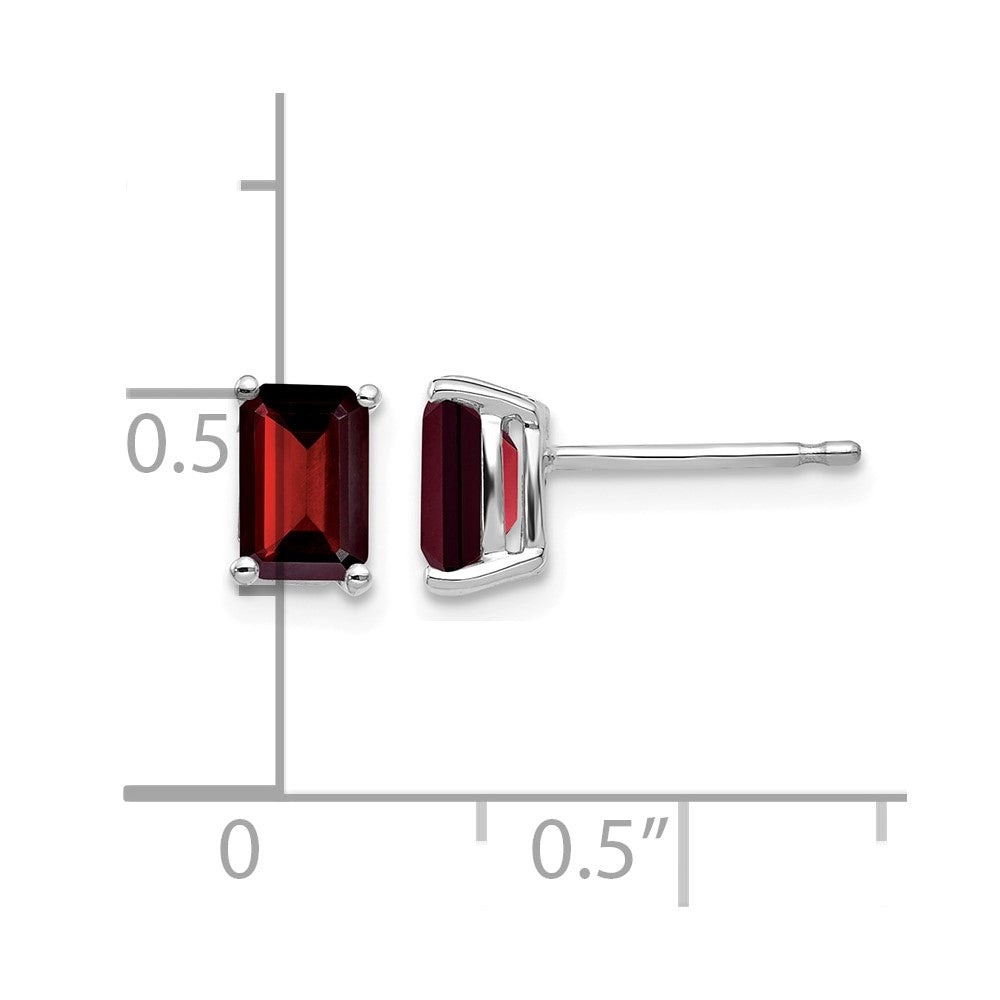 14k White Gold 6x4mm Emerald-cut Garnet Post Earrings