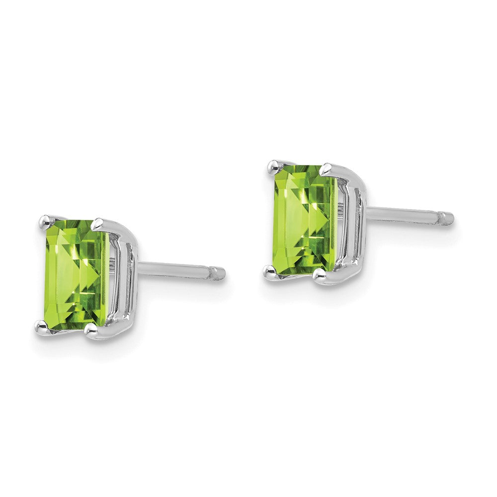 14k White Gold 6x4mm Emerald-Cut Peridot Post Earrings