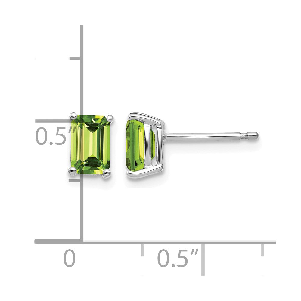 14k White Gold 6x4mm Emerald-Cut Peridot Post Earrings