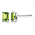 14k White Gold 6x4mm Emerald-Cut Peridot Post Earrings