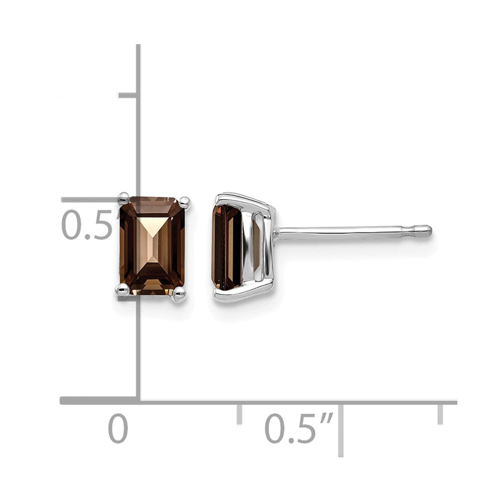 14k White Gold 6x4mm Emerald-cut Smoky Quartz Post Earrings