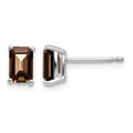 14k White Gold 6x4mm Emerald-cut Smoky Quartz Post Earrings