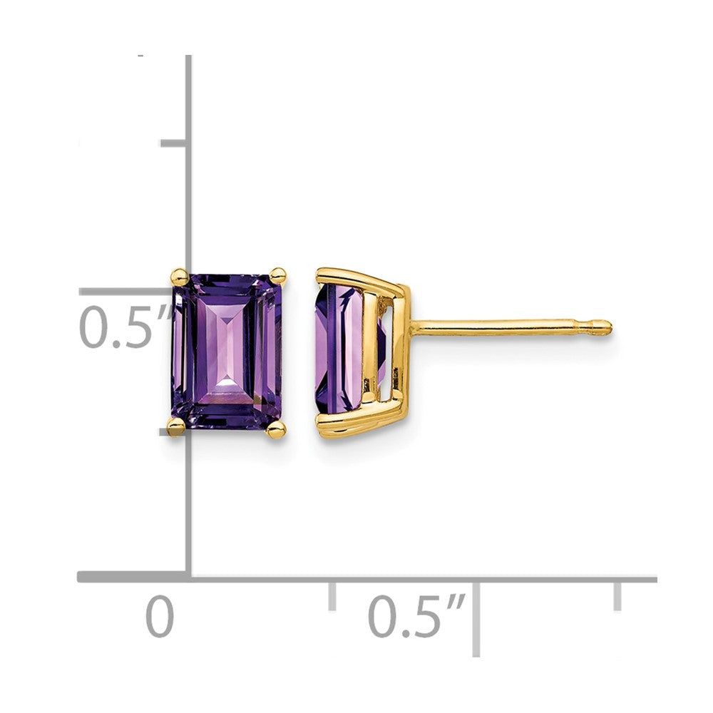 14k 7x5mm Emerald-Cut Amethyst Post Earrings