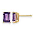 14k 7x5mm Emerald-Cut Amethyst Post Earrings