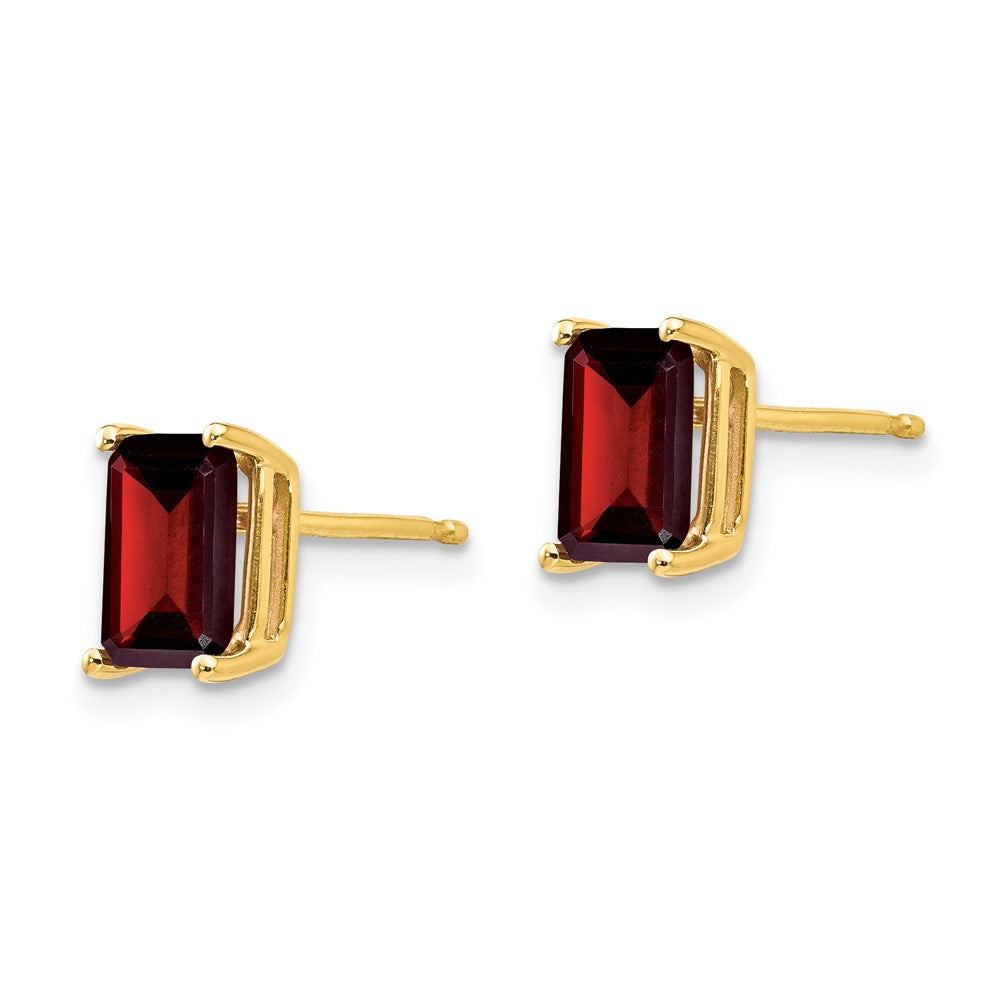 14k 7x5mm Emerald-cut Garnet Post Earrings